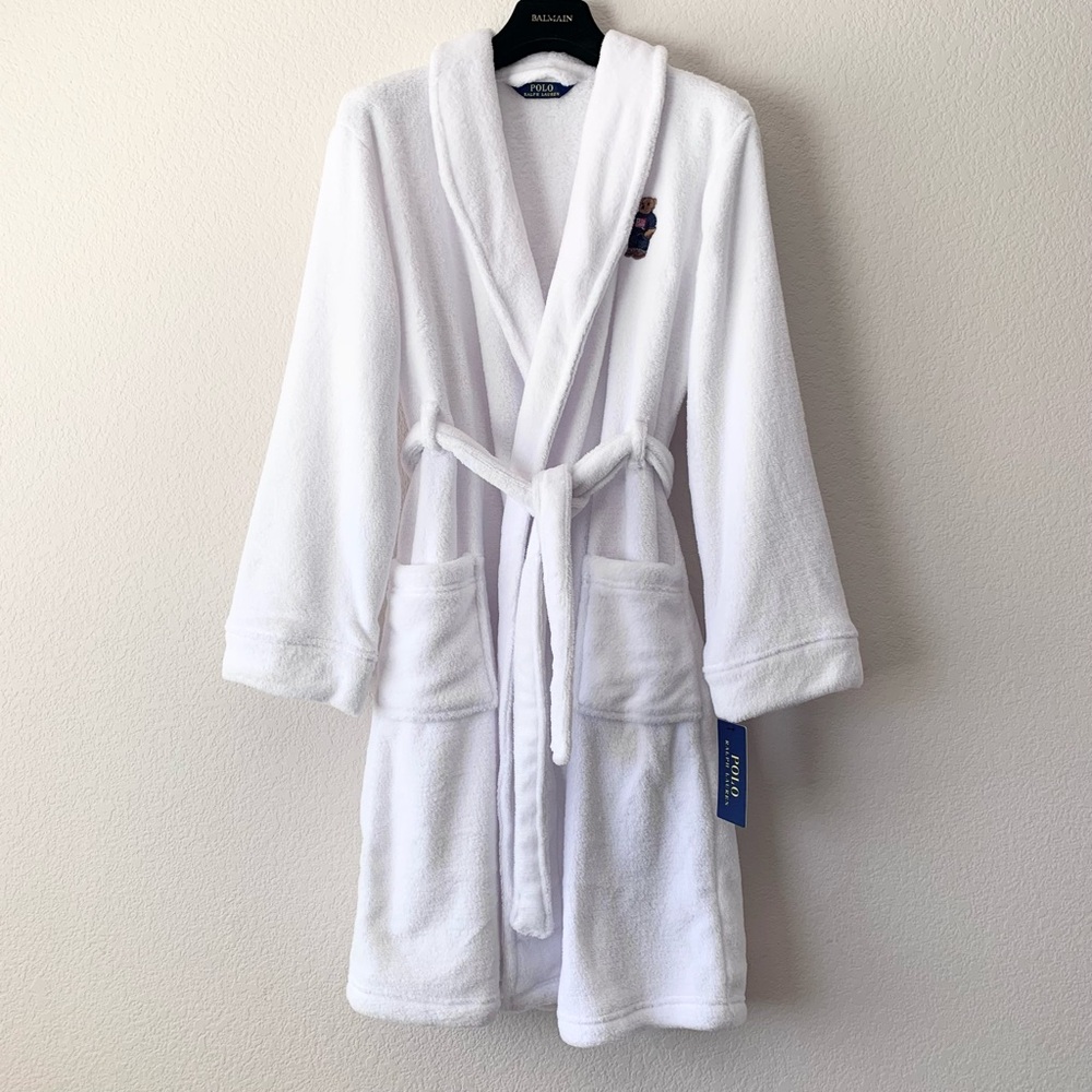 Ralph Lauren polo bear embroidered plush white robe